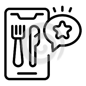 Phone food review icon outline vector. Safety inspection