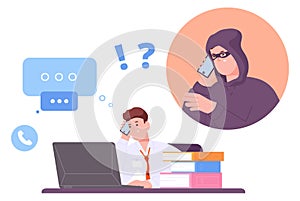 Phone fraud. Money theft. Hacker phishing data