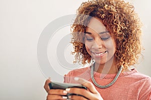 Phone games, smile or happy woman on break playing online gaming, subscription or connection. Designer ,video gamer or