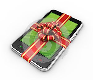Phone in gift on white background