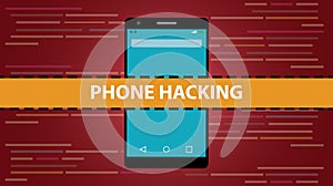 Phone hacking concept with smartphone and programming hack script code as background