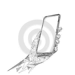 Phone in hand low poly BW