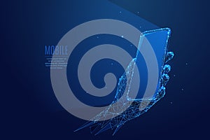Phone in a hand low poly blue