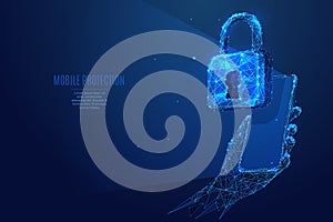 Lock and phone in hand low poly