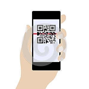 Phone in Hand, Scanning QR Code. Concept Identification of Information.