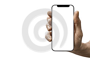 a phone in a hand on a white background