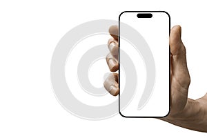 a phone in a hand on a white background