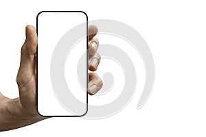 a phone in a hand on a white background