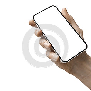 a phone in a hand on a white background