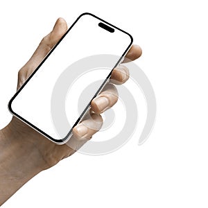 a phone in a hand on a white background