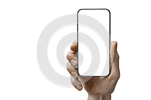 a phone in a hand on a white background