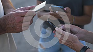 Phone, hands or people on social media in circle to share, info or news on online communication together. Networking