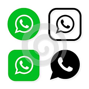 Phone handset icon in speech bubble on green background. Whats app messenger logo icon, symbol, ui. Vector illustration photo