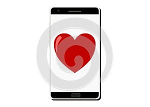 Phone with heart icon on screen , vector illustration.