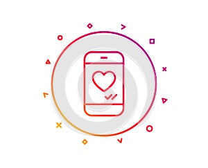 Phone with heart line icon. Social media like. Vector
