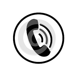 Phone icon in black with waves.