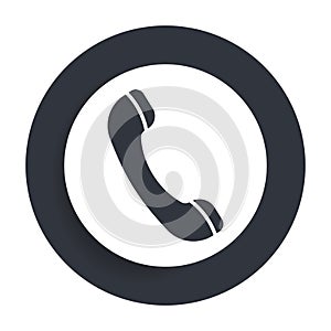 Phone icon flat vector round button clean black and white design concept isolated illustration