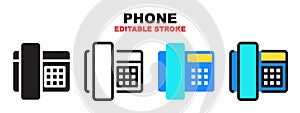 Phone icon set with different styles. Editable stroke style can be used for web, mobile, ui and more