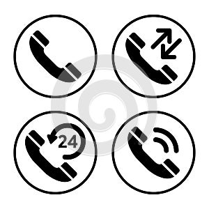 Phone icon set. Isolated telephone black simbols on white background.