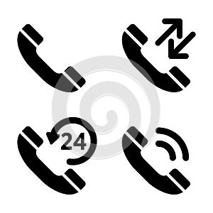 Phone icon set. Isolated telephone black simbols on white background.