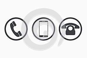 Phone icon set. Isolated telephone simbols on white background.