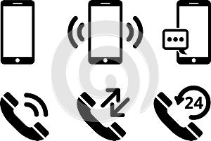 Phone icon set. Isolated telephone simbols on white background. photo