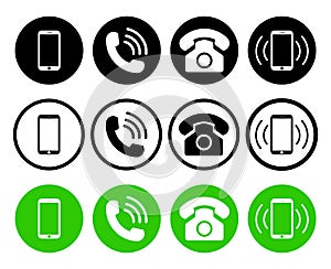 Phone icon. Telephone, mobile and call symbols. Set of graphic smartphone, cellphone and telephony for conversation, support,