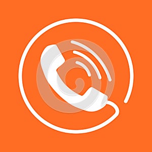 Phone icon vector, contact, support service sign on orange background. Telephone, communication icon in flat style.