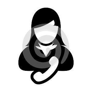 Phone icon vector female user person profile avatar symbol for business contact and communication in flat color glyph pictogram