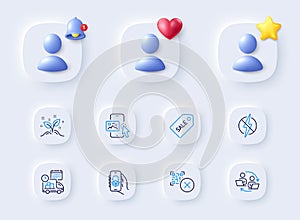 Phone image, Antistatic and Delivery line icons. For web app, printing. Vector