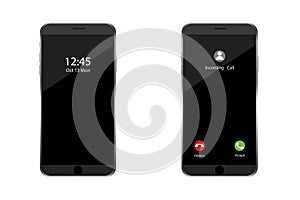 Phone incoming call. App interface template. Notification bell icon. Smartphone screen. Phone icon vector. Stock image