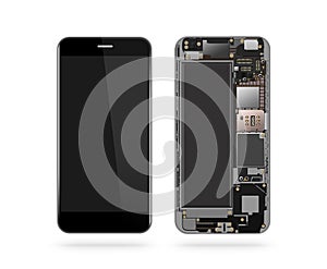 Phone inside isolated, chip, motherboard, processor, cpu