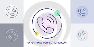 Phone line art vector icon. Outline symbol of call. Contact us pictogram made of thin stroke