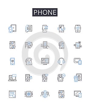 Phone line icons collection. Retail, Storefront, Market, Shop, Showroom, Boutique, Outlet vector and linear illustration