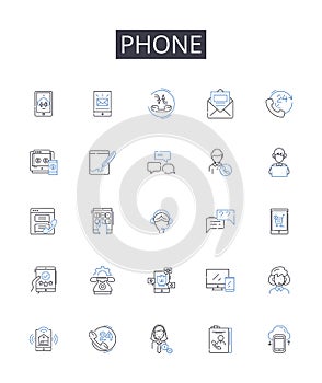 Phone line icons collection. Tablet, Mobile, Handset, Cellph, Smartwatch, Pager, Device vector and linear illustration