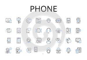 Phone line icons collection. Tablet, Mobile, Handset, Cellph, Smartwatch, Pager, Device vector and linear illustration