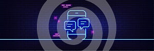 Phone Message line icon. Mobile chat sign. Neon light glow effect. Vector
