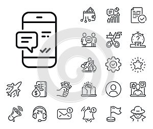 Phone Message line icon. Mobile chat sign. Salaryman, gender equality and alert bell. Vector