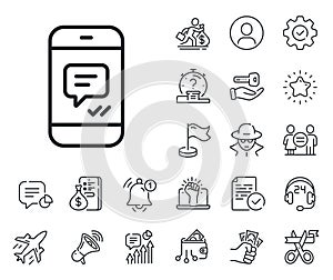 Phone Message line icon. Mobile chat sign. Salaryman, gender equality and alert bell. Vector