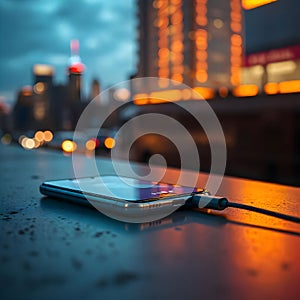 Phone mobile connect to battery power bank photo