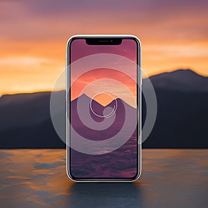 phone mockup on mountain background