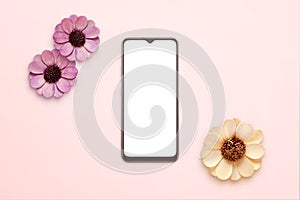 Phone mockup surrounded by sprin flowers