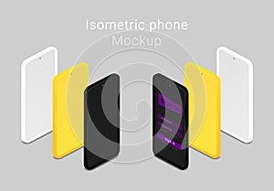 Phone Mockups isometric minimalist style.
