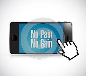 phone no pain no gain text sign concept