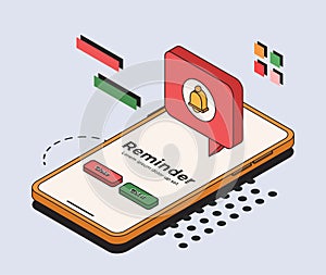 Phone notification concept. Reminder on mobile phone. Window notification. Vector illustration