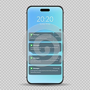 Phone notification window template. Smartphone message interface on a light background. Vector illustration. Smartphone. iMessages
