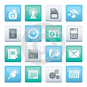 Phone Performance, Business and Office Icons over color background