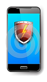 Phone Protection Red Shield with Lightning Bolt Safeguard Icon,