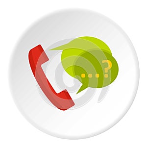 Phone with question mark speech bubble icon circle