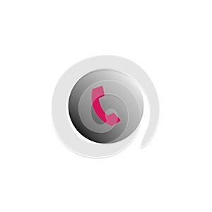 Phone receiver icon. Red call button. Vector contact symbol. Dark gradient background. photo